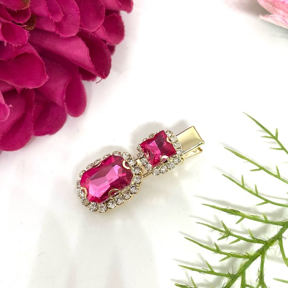 NEW⚜️Pink Crystal Embellished Hair Barrette - Picture 1 of 5